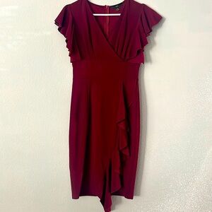 Women’s Deep -V Neck Ruffle Sleeves Cocktail Party Pencil Slit formal dress